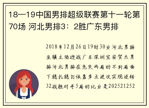 18—19中国男排超级联赛第十一轮第70场 河北男排3：2胜广东男排